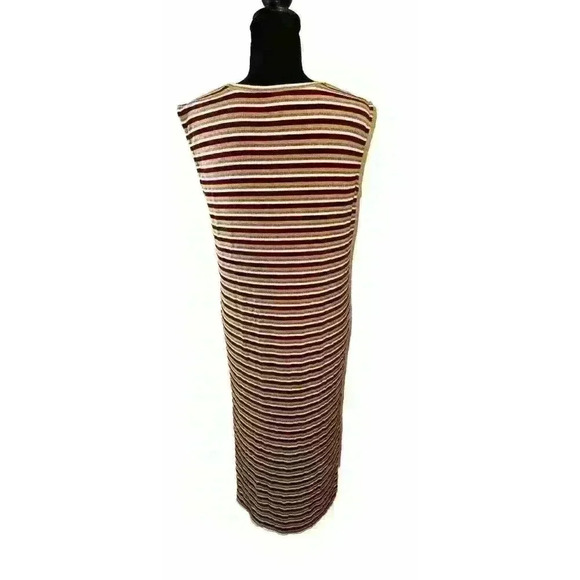Loft Sleeveless Stretch Dress Striped Multicolor Slits Midi‎ Size XS - Picture 3 of 8